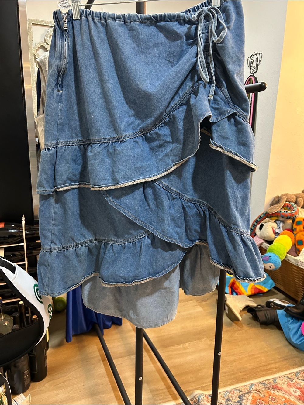 SHEIN Blue Asymmetrical Ruffle Denim Skirt